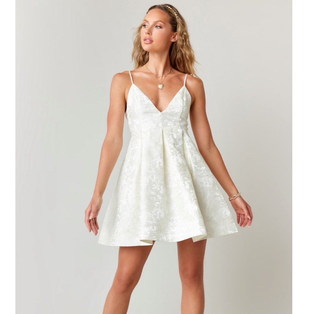 Francesca’s Reyna jacquard fit and flare mini dress